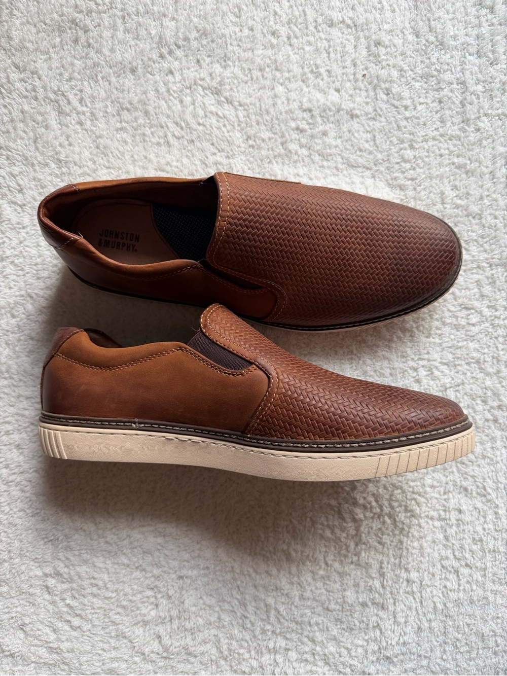 Johnston & Murphy Men's Woven Brown Leather Slip-On Sneakers